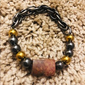 Hematite Handmade Beaded Bracelet with chain link